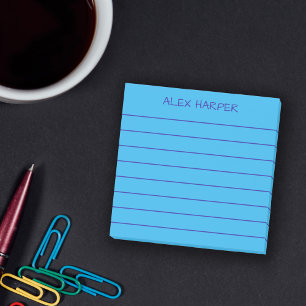 Simple Sky Blue Add Name Lined Post-it Notes