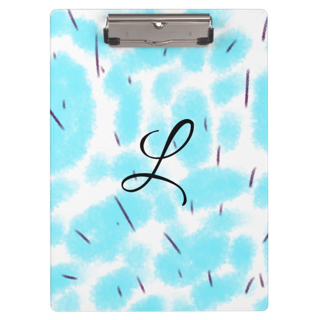 Simple sky blue black watercolor add your monogram clipboard (Front)