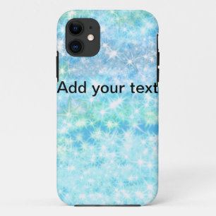Simple sky blue glitt sparkle stars add your text  iPhone 11 case