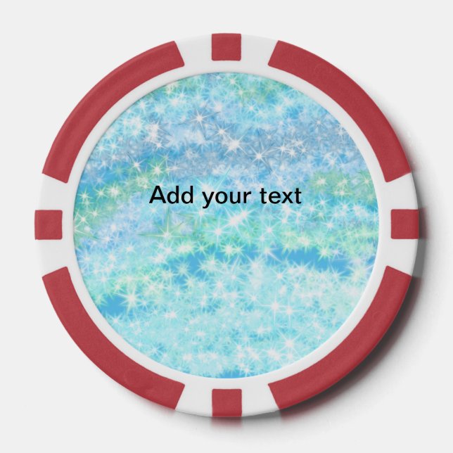 Simple sky blue glitt sparkle stars add your text  poker chips (Front)