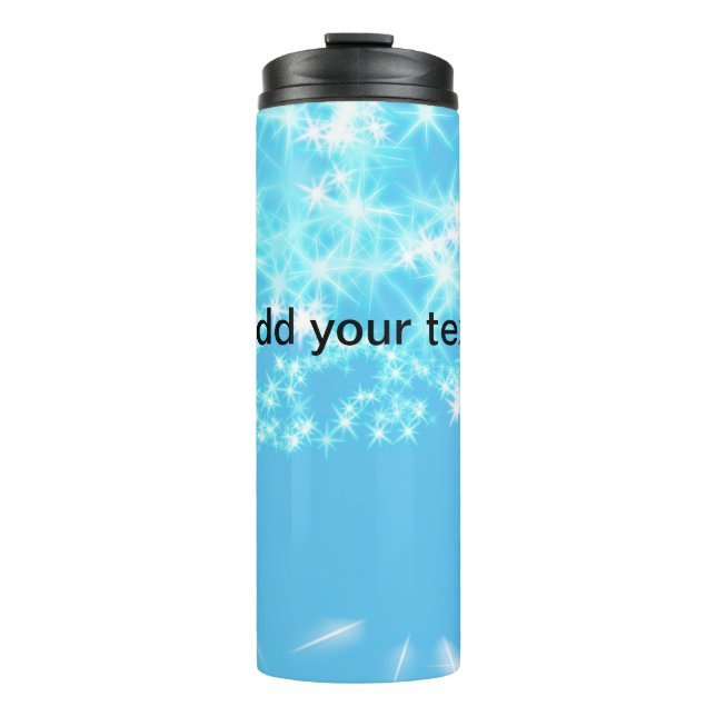Simple sky blue glitt sparkle stars add your text  thermal tumbler (Front)