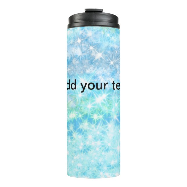 Simple sky blue glitt sparkle stars add your text  thermal tumbler (Front)