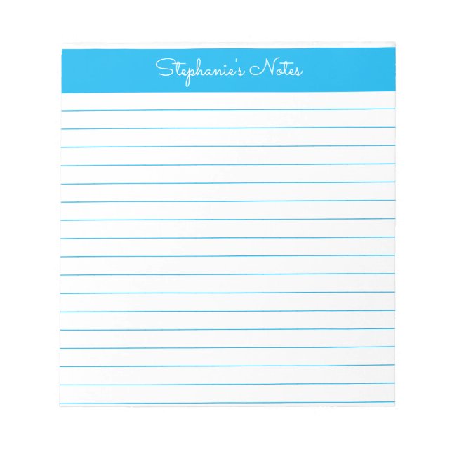 Simple Sky Blue Lined Personalized Notepad (Front)