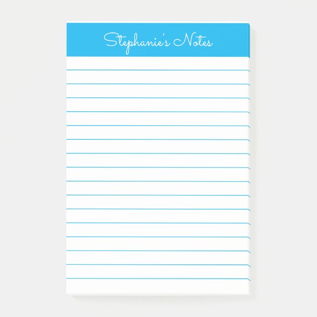 Simple Sky Blue Lined Personalized Post-it Notes (Front)