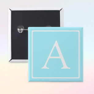 Simple Sky Blue Monogram 2 Inch Square Button