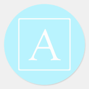 Simple Sky Blue Monogram Classic Round Sticker