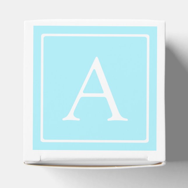 Simple Sky Blue Monogram Favor Box (Top)