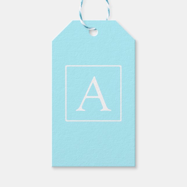 Simple Sky Blue Monogram Gift Tags (Front)
