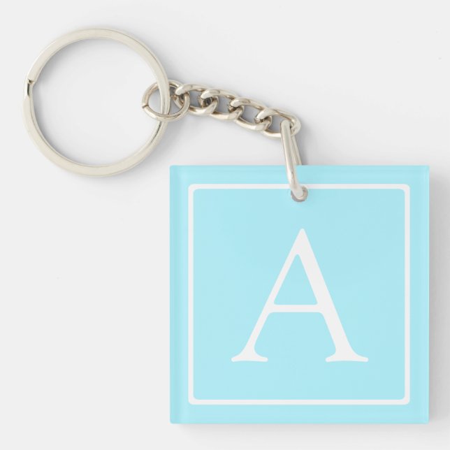 Simple Sky Blue Monogram Keychain (Front)