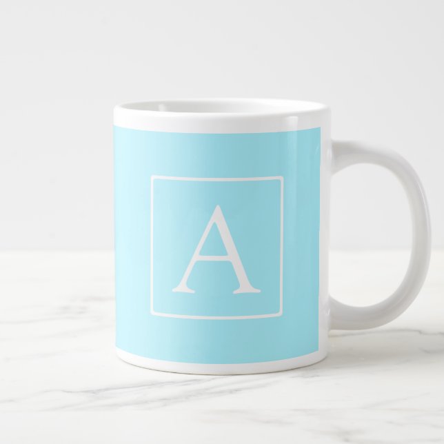 Simple Sky Blue Monogram Large Coffee Mug (Right)
