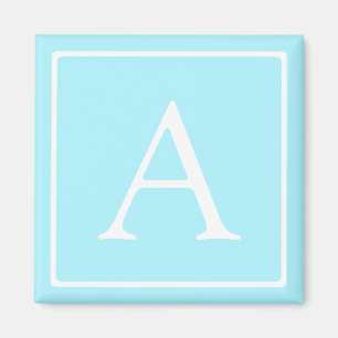 Simple Sky Blue Monogram Magnet
