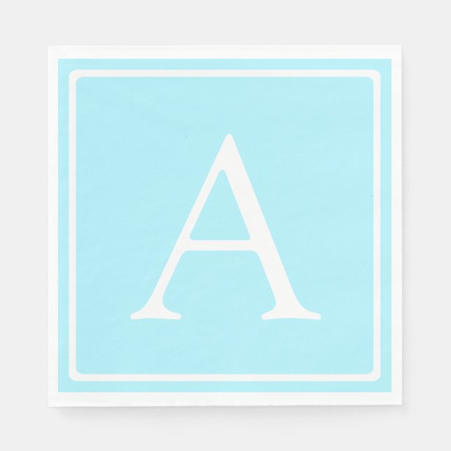 Simple Sky Blue Monogram Napkin (Front)