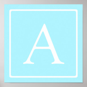 Simple Sky Blue Monogram Poster