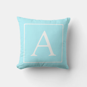 Simple Sky Blue Monogram Throw Pillow