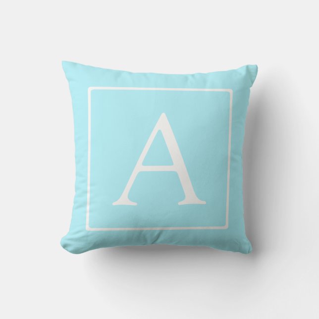 Simple Sky Blue Monogram Throw Pillow (Front)