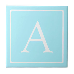 Simple Sky Blue Monogram Tile
