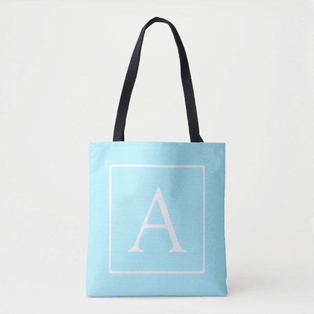 Simple Sky Blue Monogram Tote Bag (Front)