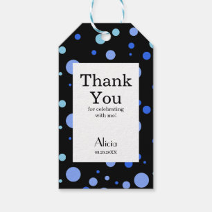Simple Sky Blue Polka Dot Black Thank You Gift Tags