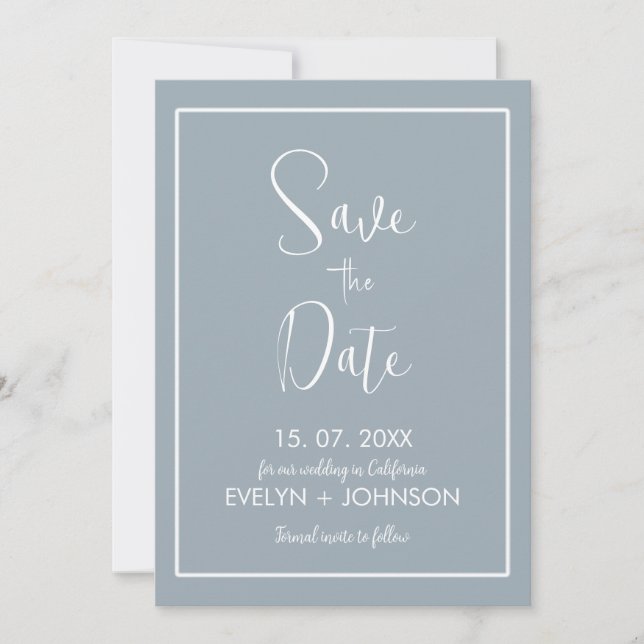 Simple sky blue & White Elegant Minimalist Save The Date (Front)