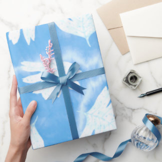 SIMPLE SKY BLUE WITH WHITE LEAVES WATERCOLOR WRAPPING PAPER