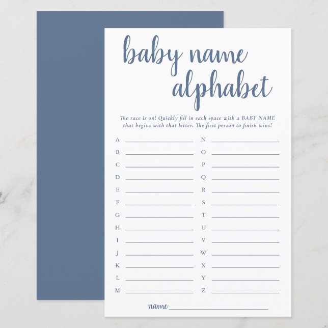 Simple Slate Alphabet Name | Blue Shower Game (Front/Back)