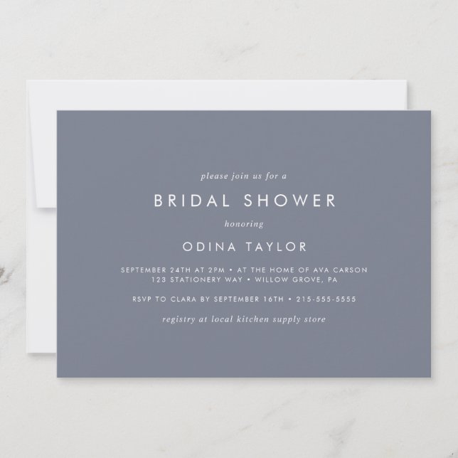 Simple Slate Blue Grey Horizontal Bridal Shower Invitation (Front)
