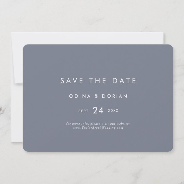 Simple Slate Blue Grey Horizontal Save The Date (Front)
