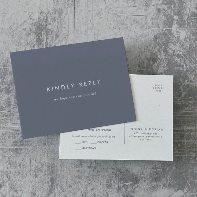 Simple Slate Blue Grey Menu Choice RSVP Postcard (Creator Uploaded)