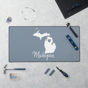 Simple Slate Blue Michigan Home State Map  Desk Mat