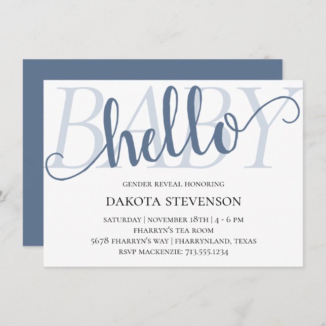 Simple Slate Hello Baby | Dusty Blue Script Shower Invitation (Front/Back)