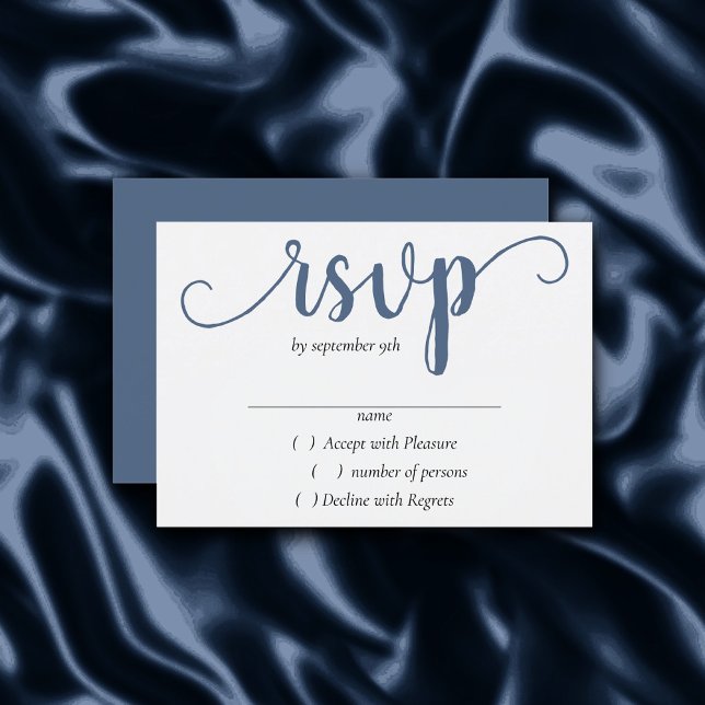 Simple Slate Script | Dusty Blue Flourish Event  RSVP Card (Creator Uploaded)