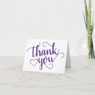 Simple Slate Script   Royal Purple Heart 2 Photo Thank You Card