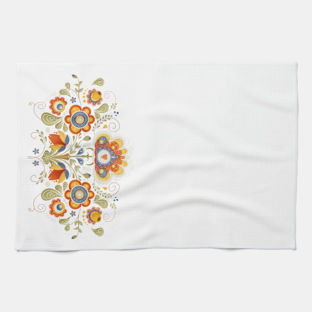 Simple Slavic Folk Flowers Art Kitchen Towel (Horizontal)