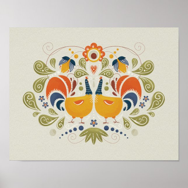 Simple Slavic Folk Rooster Art Poster (Front)