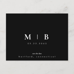 Simple & Sleek B/W Monogram Save the Date  Announcement Postcard