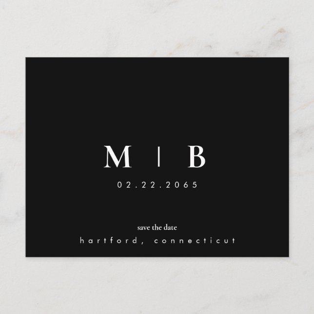 Simple & Sleek B/W Monogram Save the Date  Announcement Postcard (Front)