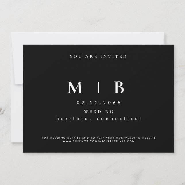 Simple & Sleek B/W Monogram Wedding  Invitation (Front)