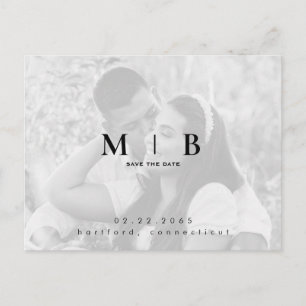 Simple & Sleek B/W Photo Monogram Save the Date Announcement Postcard