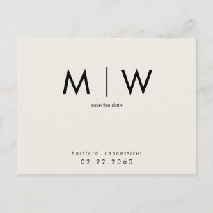 Simple & Sleek Black Monogram Beige Save the Date  Postcard