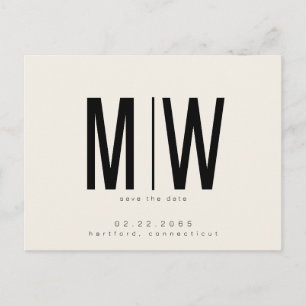 Simple & Sleek Lg. Monogram Beige Save the Date  Postcard