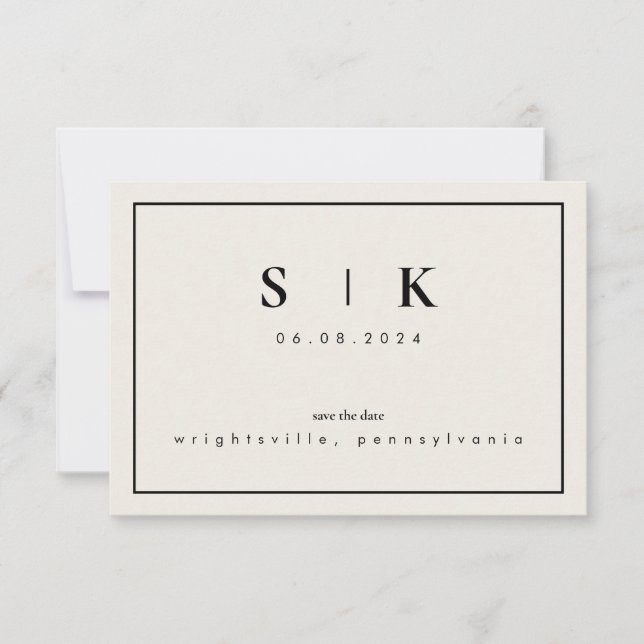 Simple Sleek Monogram Beige Save the Date IV (Front)