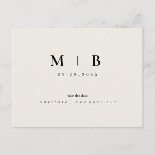 Simple Sleek Monogram Beige Save the Date Wedding Postcard