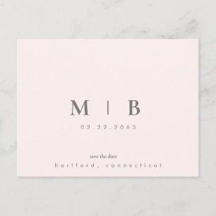 Simple Sleek Monogram Blush Wedding Save the Date Announcement Postcard