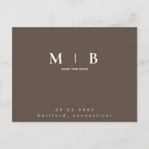 Simple & Sleek Monogram Chocolate Save the Date Announcement Postcard