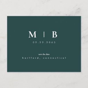Simple & Sleek Monogram Emerald Save the Date  Announcement Postcard