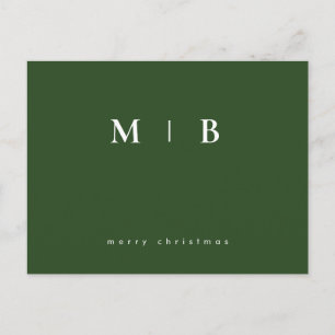Simple Sleek Monogram Green Christmas Postcard