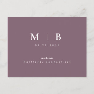 Simple & Sleek Monogram Plum Save the Date  Announcement Postcard
