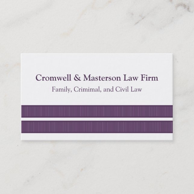 Simple Sleek Stripes Business Card, Purple Card (Front)