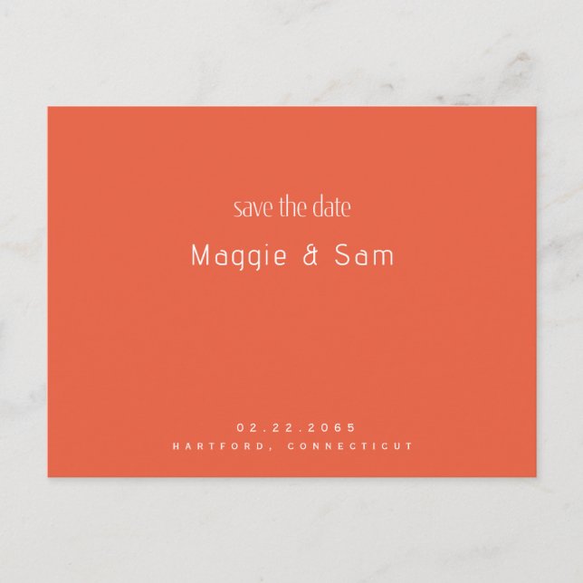 Simple Sleek Tangerine Save the Date Wedding Postcard (Front)