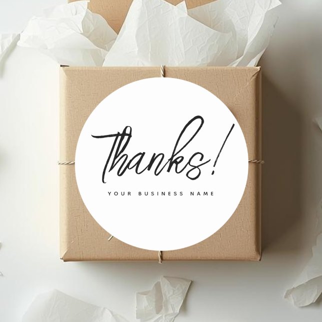 Simple small business white thank you  classic round sticker (Creator Uploaded)